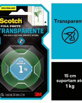 FITA DUPLA FACE FIXA FORTE TRANSPARENTE – 24MM X 2M
