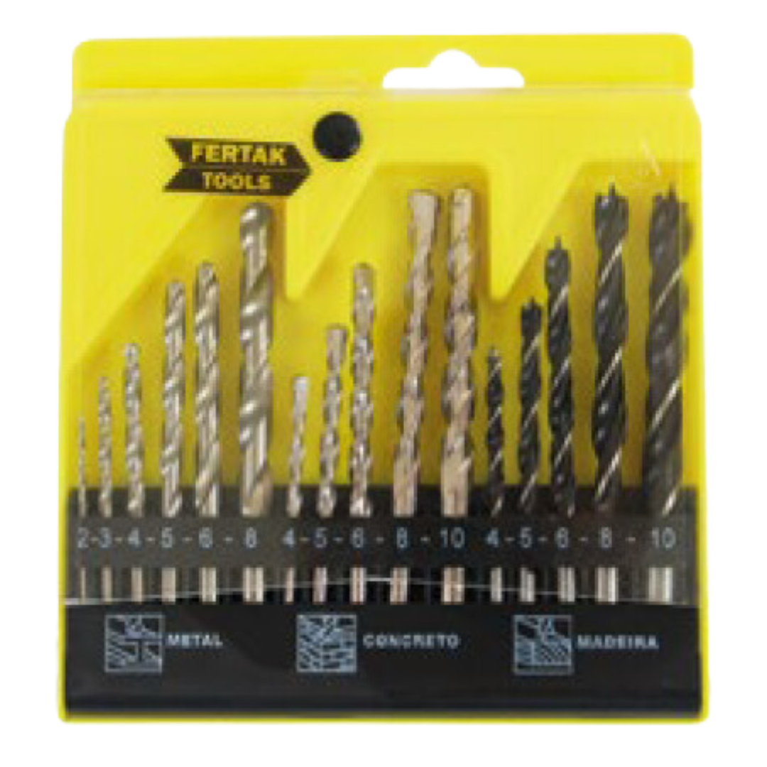 JOGO DE BROCAS MAD/CONC/METAL C/16 PCS